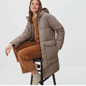 Everlane Renew Long Puffer Coat Down Filled Jacket Cream Ivory Hooded Large